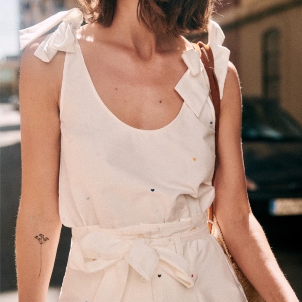 Sezane Rick Tank with Embroidered Hearts Sz 4